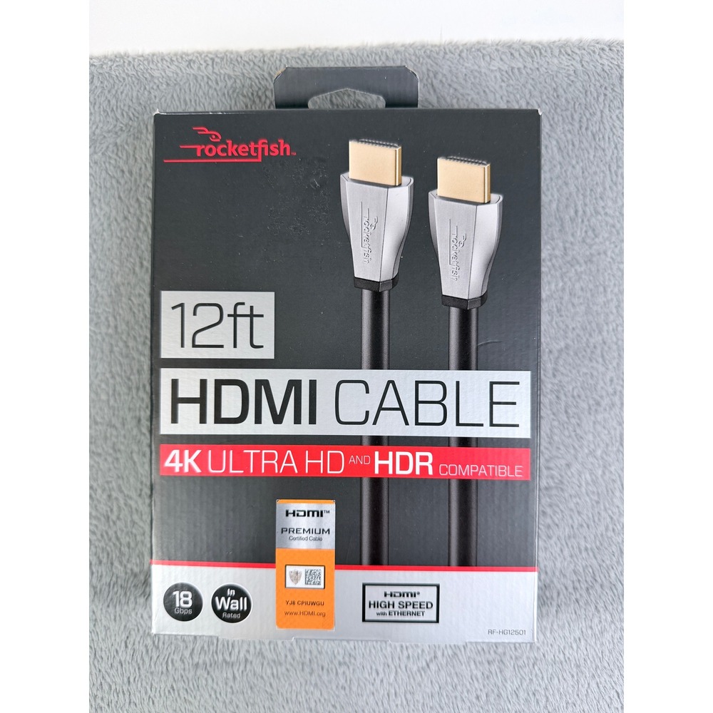 Rocketfish 12ft HDMI Cable 4K Ultra HD HDR 18Gbps In-Wall Rated RF-HG12501